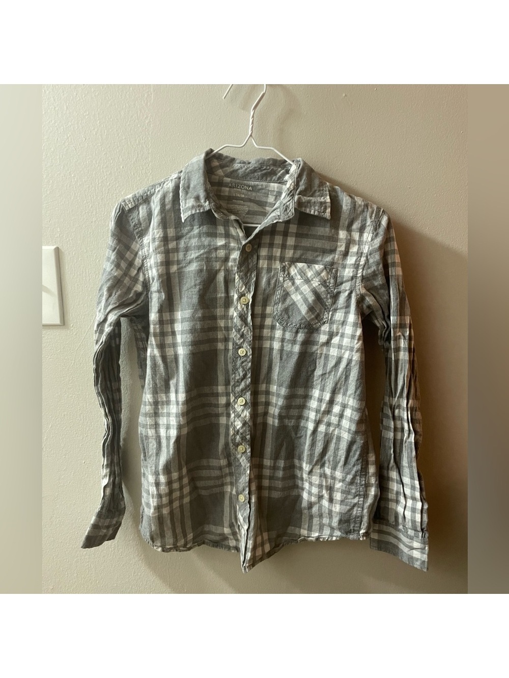 Arizona Large 14/16 Gray Plaid Boys Button Down Shirt Tote5